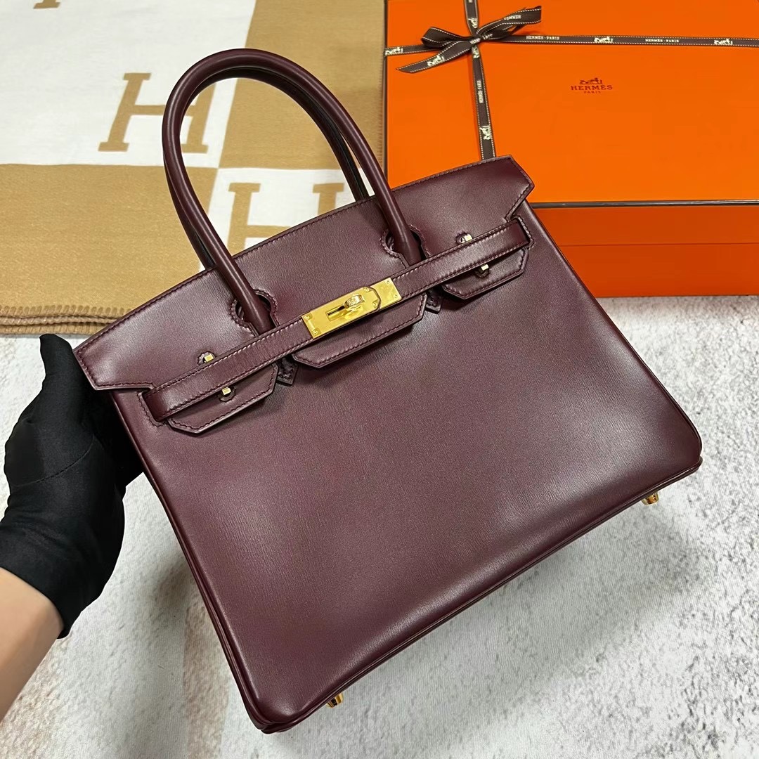 愛馬仕2023什麼刻印 B刻 Hermes Birkin 30 Box Calf 波爾多酒紅 Bordeaux 金扣