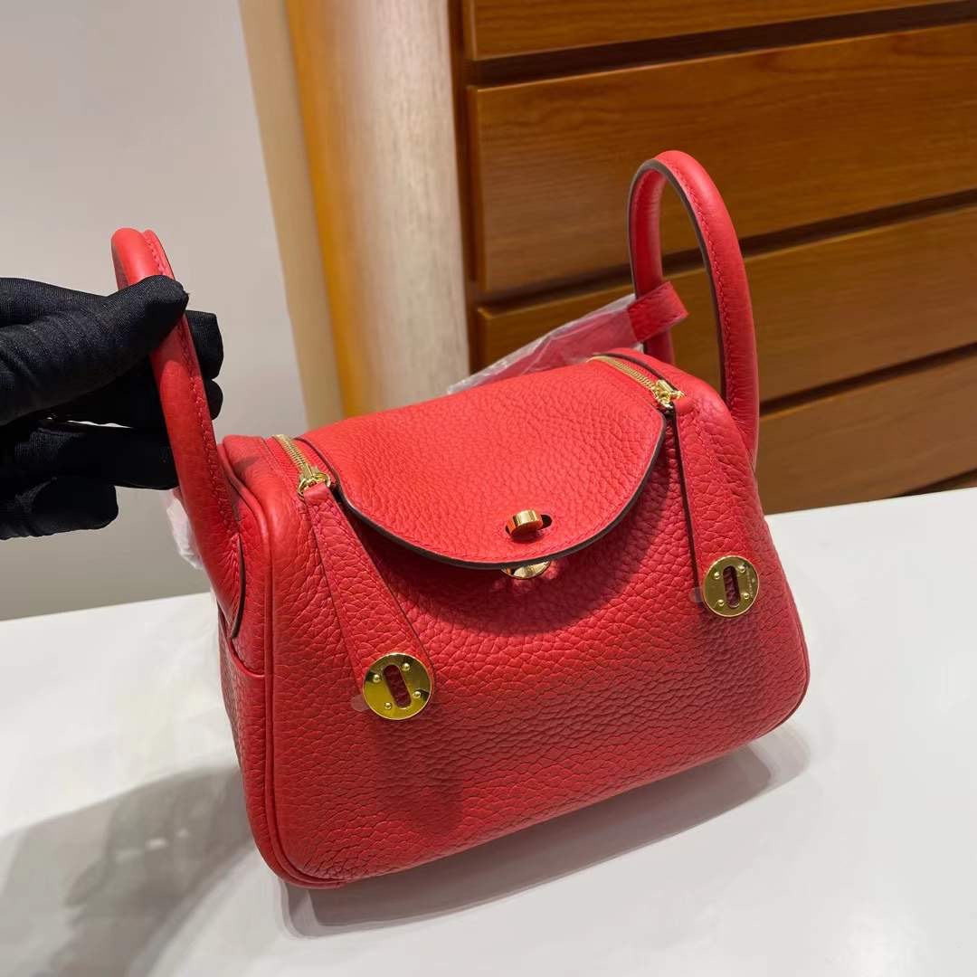 愛馬仕各國官方網站網址 Hermès Lindy Mini S3 Rouge de coeur 心紅色 Taurillon Clemence