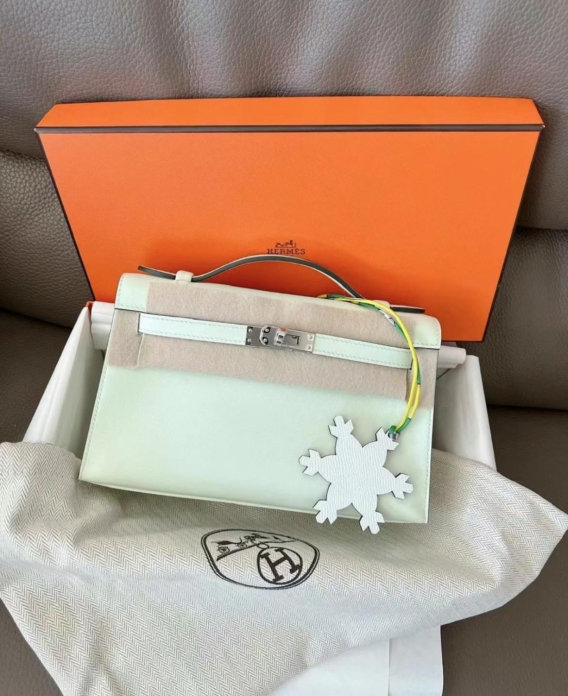 Hermes Mini kelly Pochette Swift 0S Vert Fizz 氣泡綠色 Silver hardware