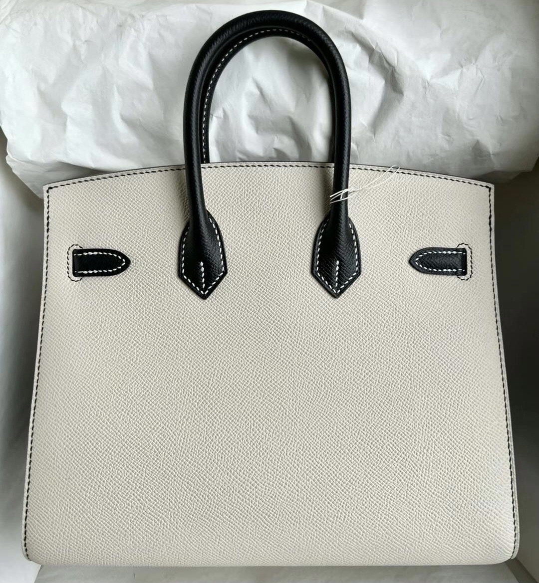 愛馬仕鉑金包拼色價格圖片 Hermes Birkin 25 HSS Epsom Sellier外縫Craie Noir 拉絲金扣