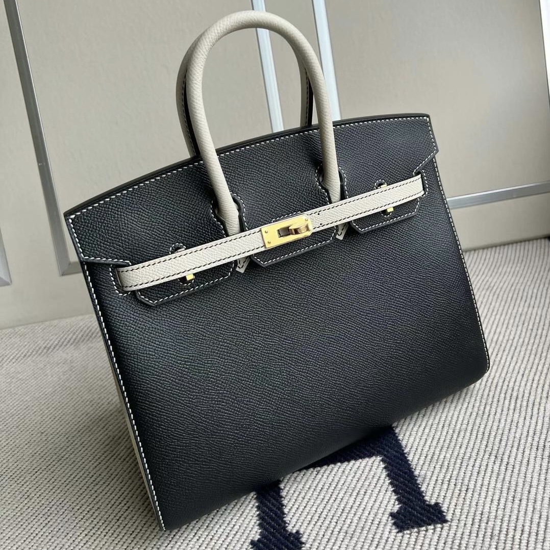 愛馬仕鉑金包拼色新加坡價格圖片Hermes Birkin 25 HSS Sellier Epsom Noir nata金扣