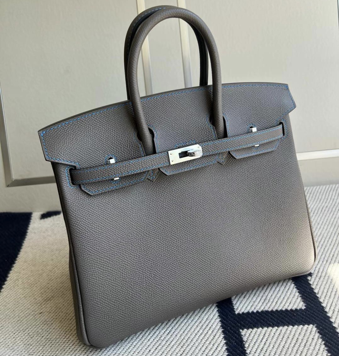 Hermes Price and pictures Birkin 25 Epsom Etain錫器灰內拼Bleu Hydra水妖藍銀扣