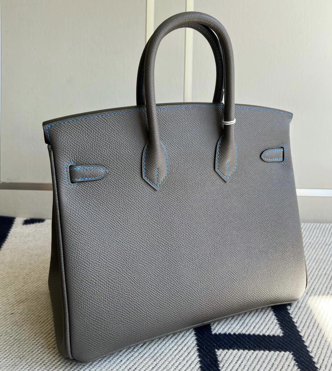 Hermes Price and pictures Birkin 25 Epsom Etain錫器灰內拼Bleu Hydra水妖藍銀扣