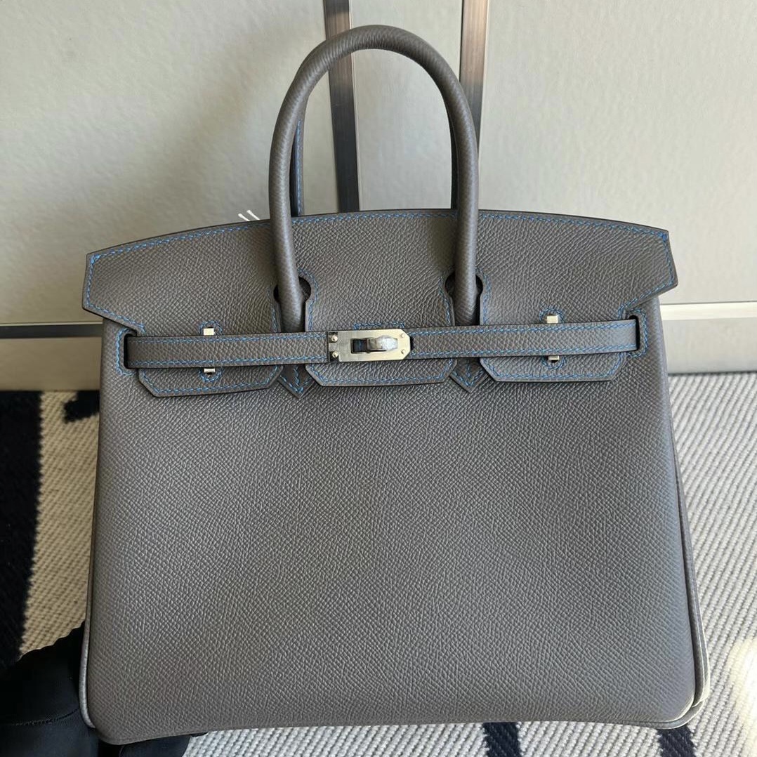 Hermes Price and pictures Birkin 25 Epsom Etain錫器灰內拼Bleu Hydra水妖藍銀扣