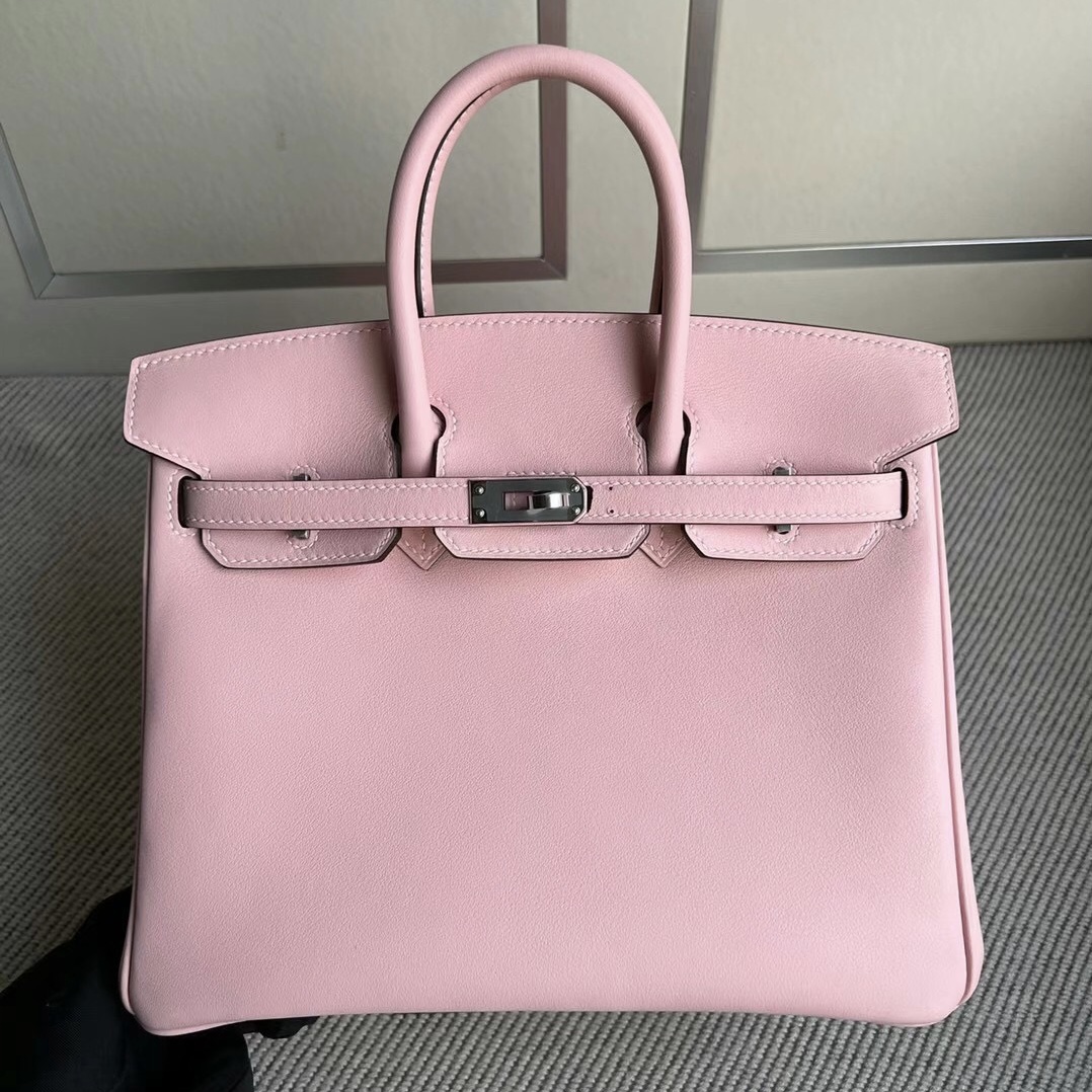 愛馬仕中國官方網站 鉑金包25售價 Hermes Birkin25 Swift Rose Sakura內拼Blue Atoll馬卡龍藍銀扣