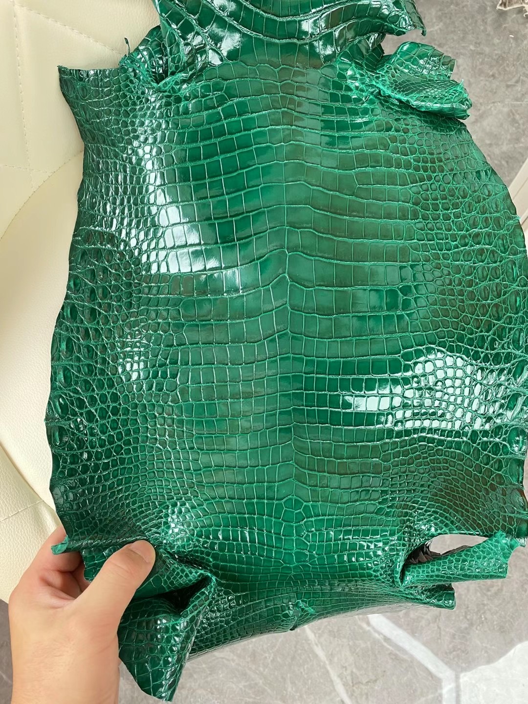 愛馬仕翡翠綠 亮面倒V澳洲灣鱷皮革 Hermes Very Emerald Porosus Crocodile