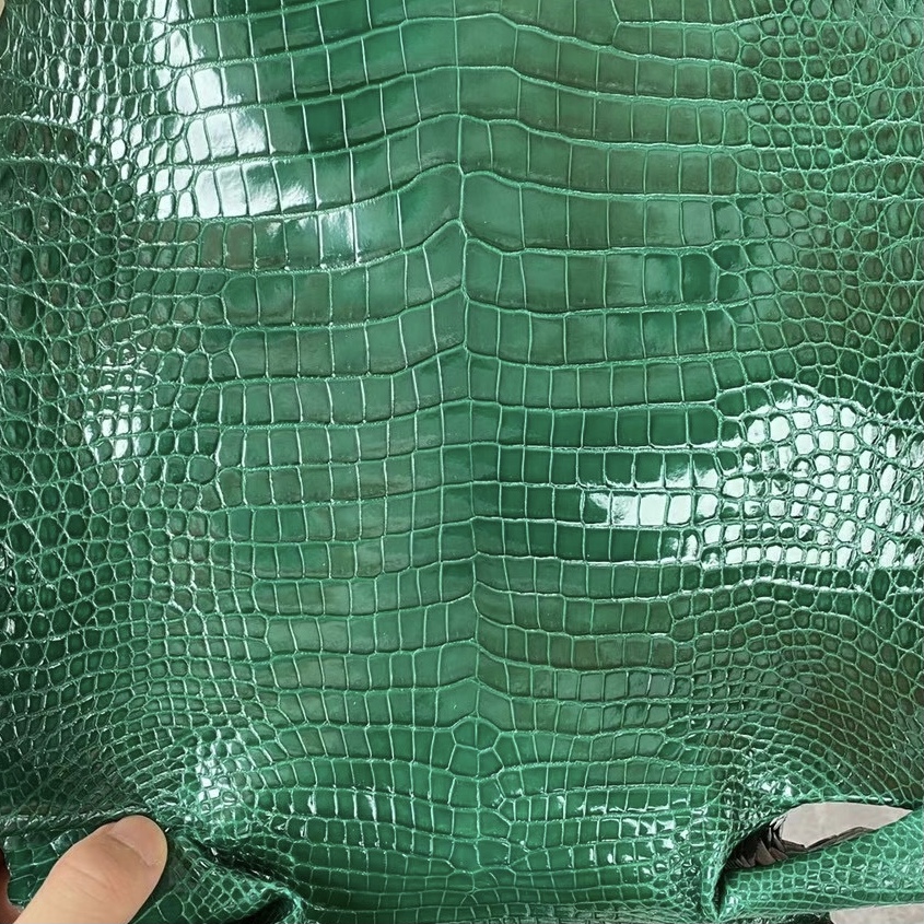 愛馬仕翡翠綠 亮面倒V澳洲灣鱷皮革 Hermes Very Emerald Porosus Crocodile