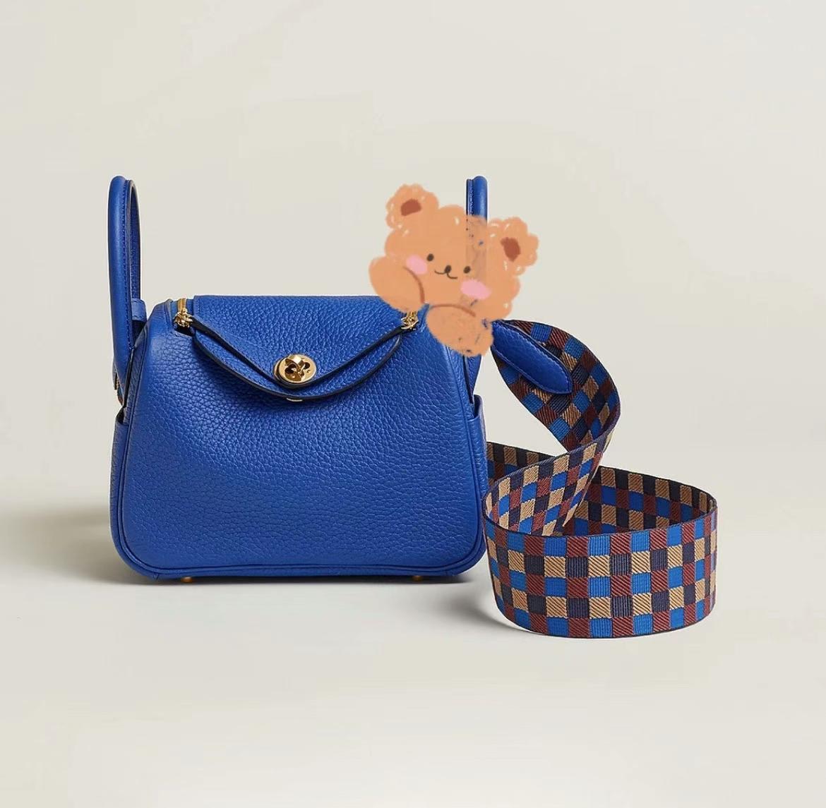 愛馬仕迷你lindy價格 Hermes Mini lindy Clemence 拼編織布肩帶 O8 皇家藍 Bleu Royal