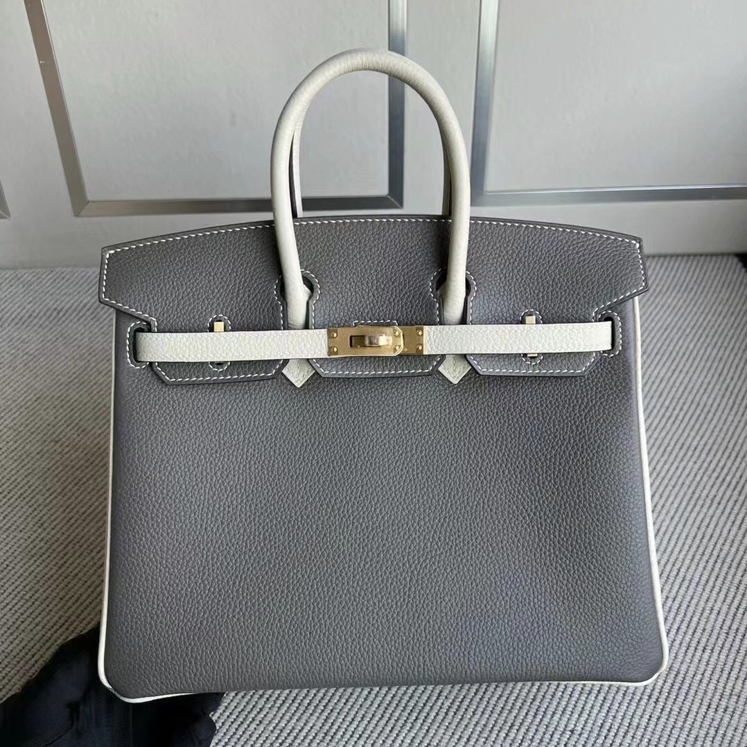 印尼愛馬仕鉑金包價格及圖片 Hermes Birkin 25 Hss Togo Etain/Craie拉絲金扣