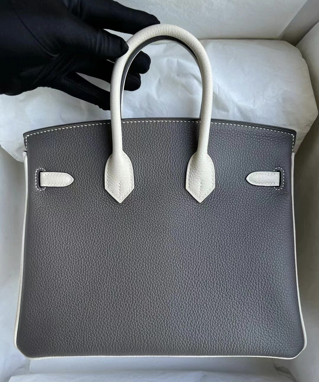 印尼愛馬仕鉑金包價格及圖片 Hermes Birkin 25 Hss Togo Etain/Craie拉絲金扣