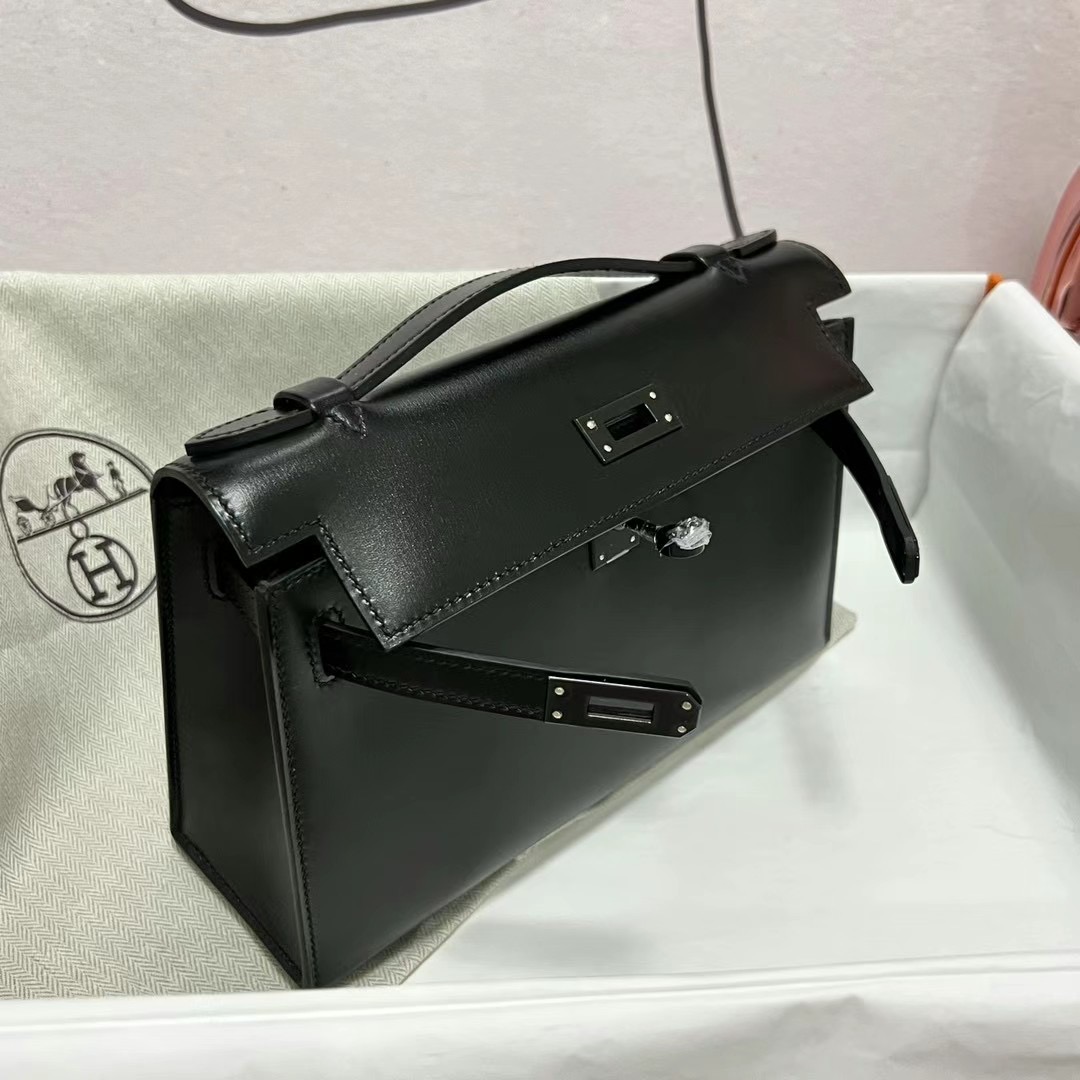 新加坡愛馬仕迷你凱莉一代多少錢 Hermes Mini Kelly Pochette BOX 黑色黑扣