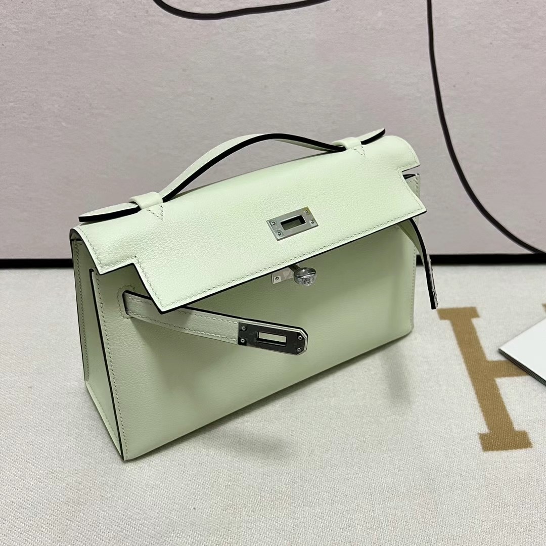 Indonesia Hermes Mini kelly Pochette Swift 0S Vert Fizz 氣泡綠色 銀扣