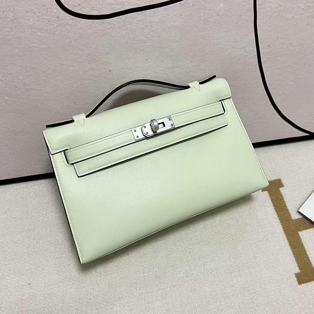 Indonesia Hermes Mini kelly Pochette Swift 0S Vert Fizz 氣泡綠色 銀扣