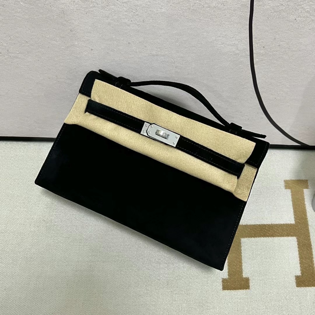 愛馬仕迷你凱莉一代香港價格多少錢 Hermes MiniKelly Pochette Boblis Suede 麂皮黑色銀扣