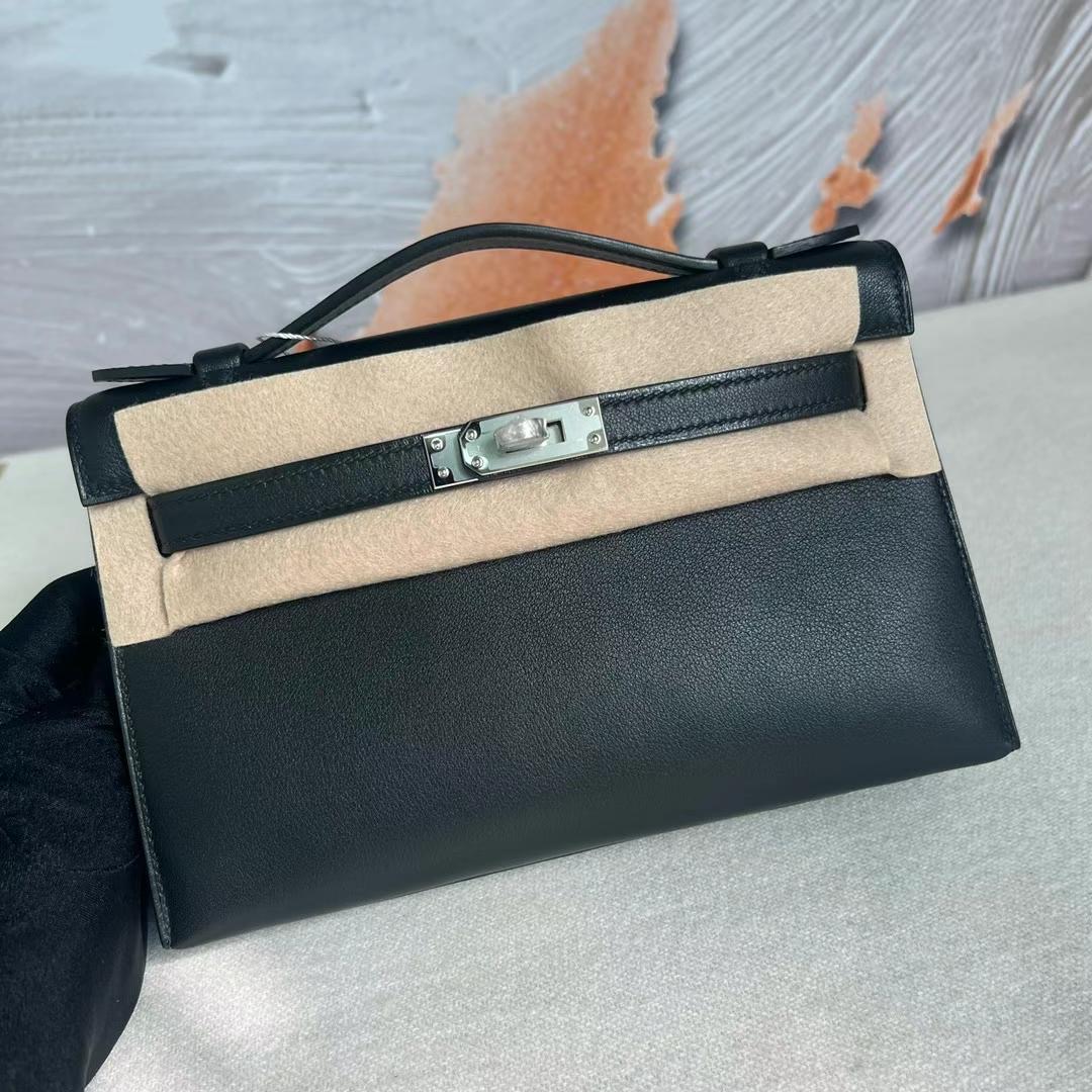 愛馬仕 Hermes Mini Kelly Pochette Swift CK89 Noir 黑色 銀扣