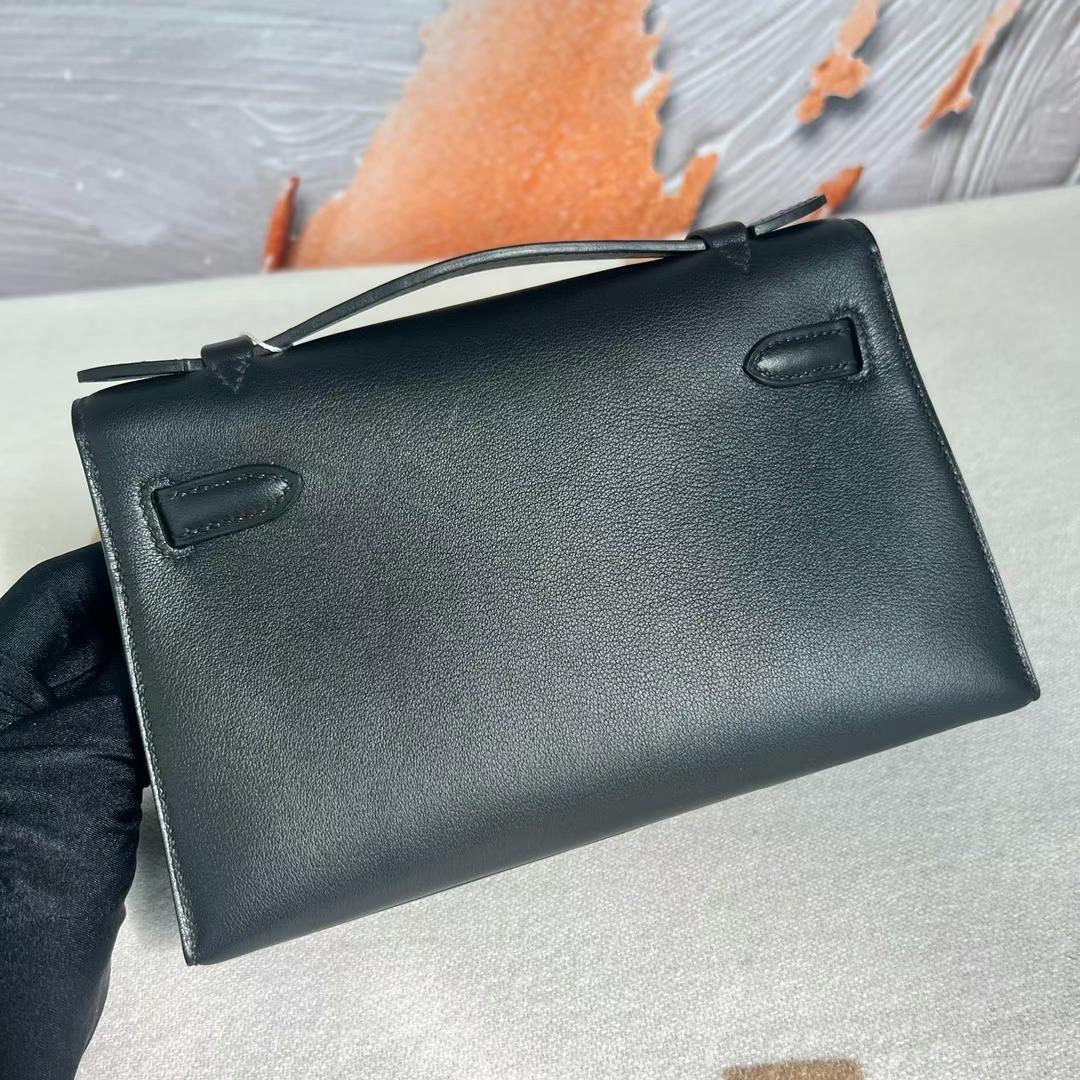 愛馬仕 Hermes Mini Kelly Pochette Swift CK89 Noir 黑色 銀扣