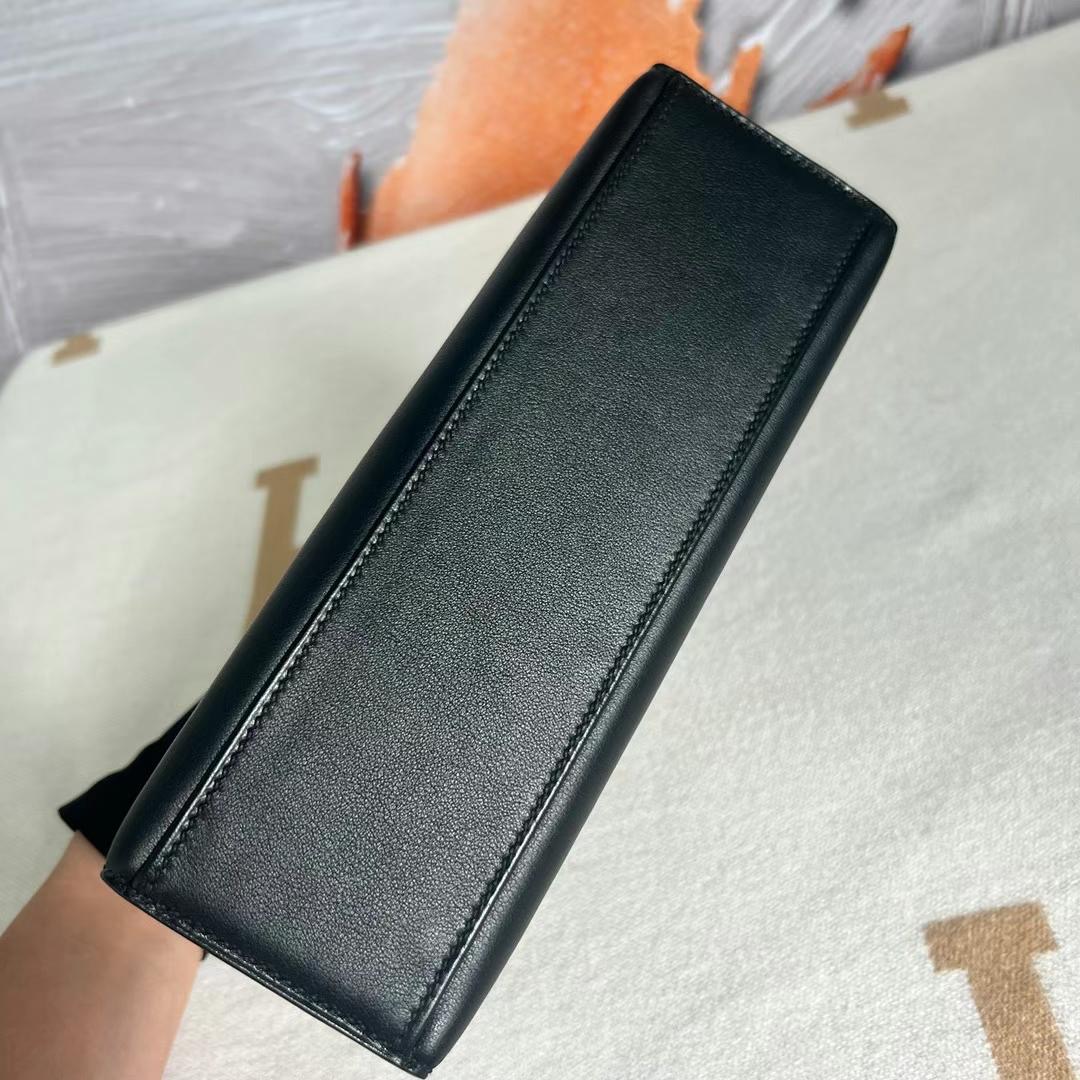 愛馬仕 Hermes Mini Kelly Pochette Swift CK89 Noir 黑色 銀扣