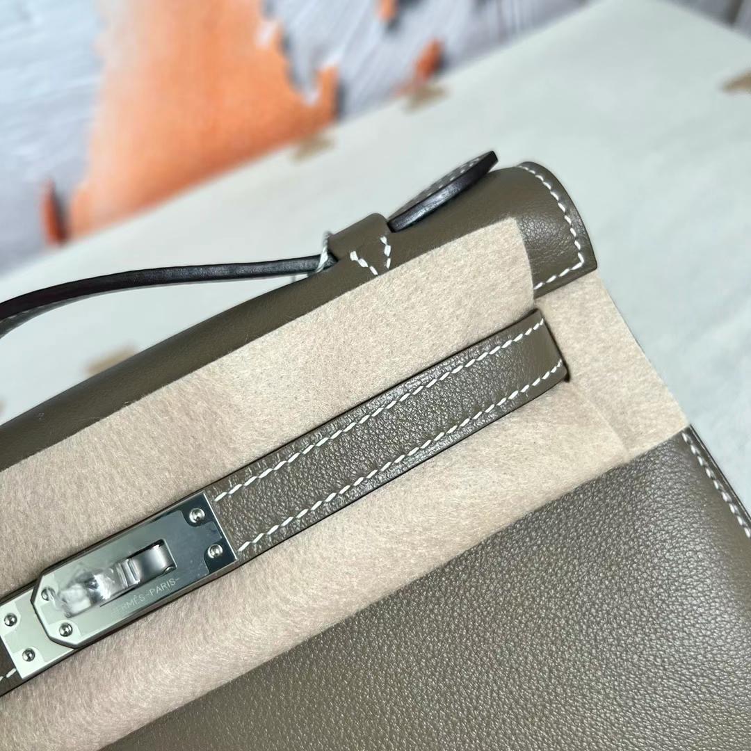 新加坡愛馬仕包包價格及圖片 Hermes Mini Kelly Pochette Swift Etoupe 大象灰銀扣