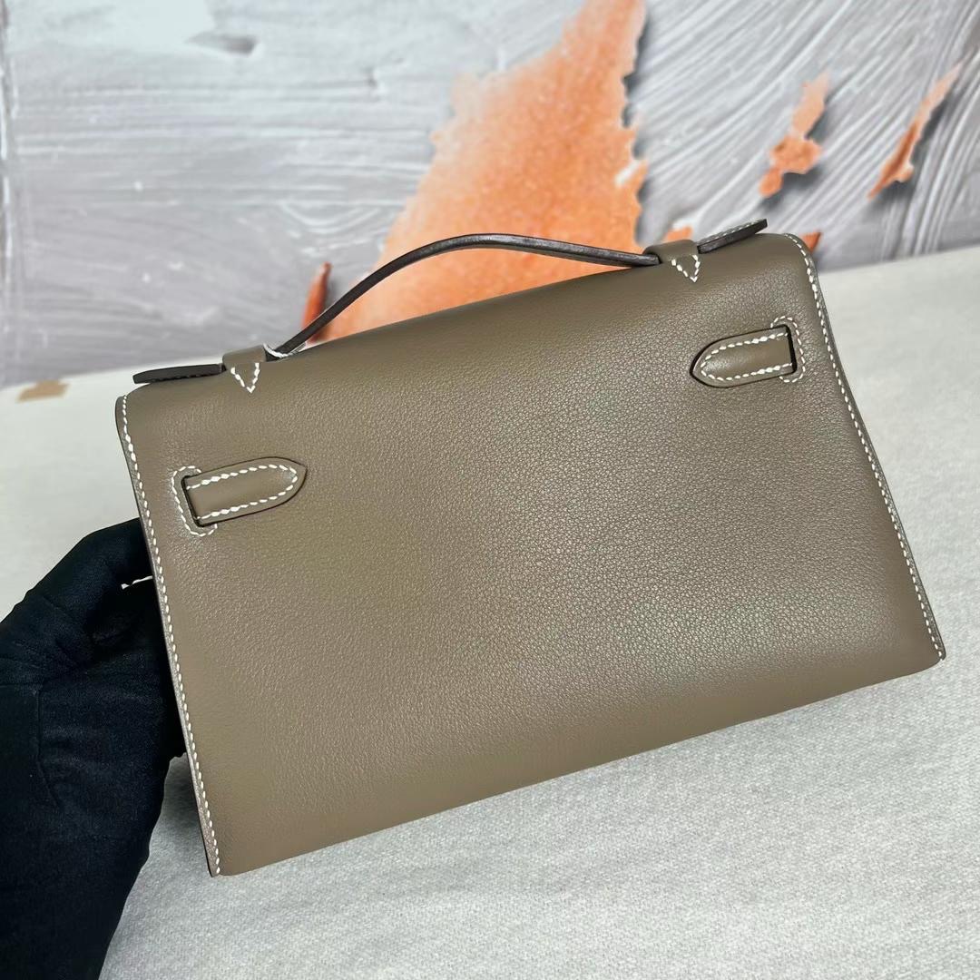 新加坡愛馬仕包包價格及圖片 Hermes Mini Kelly Pochette Swift Etoupe 大象灰銀扣