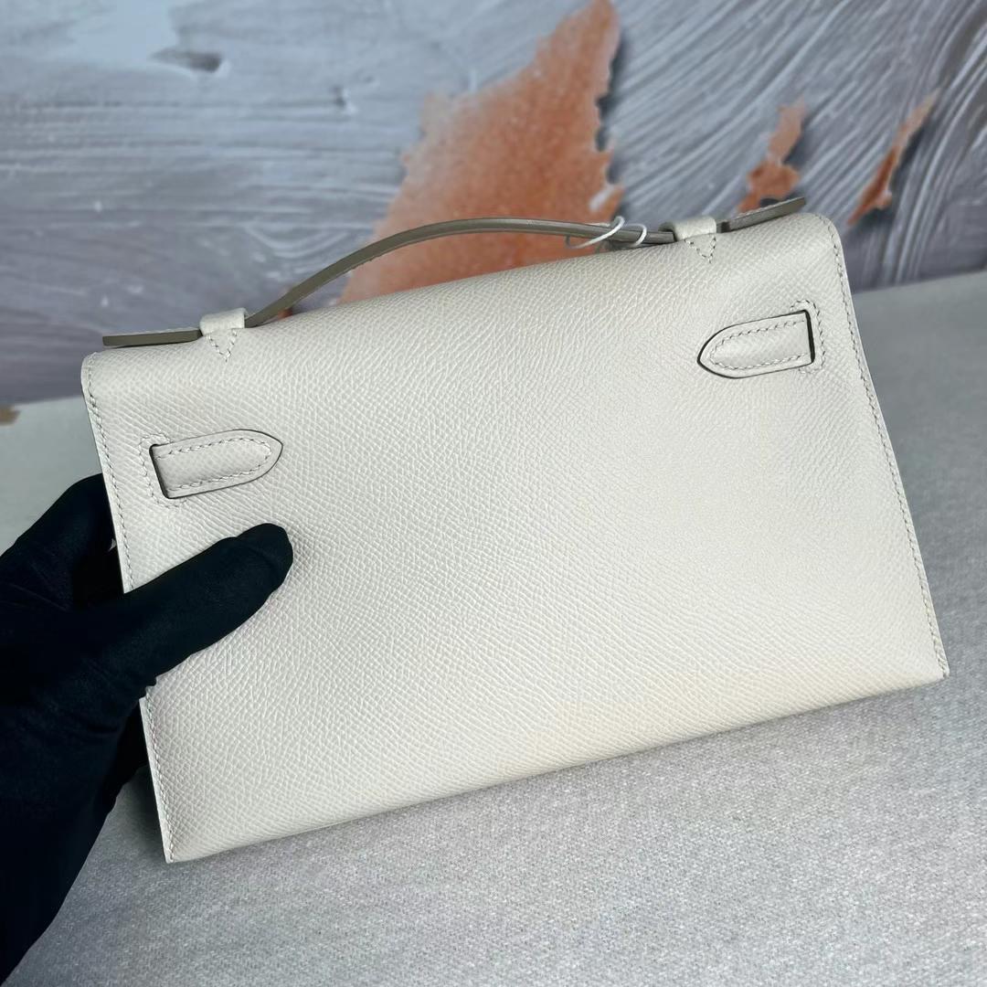 愛馬仕包包新加坡官網價格及圖片 Hermes Mini Kelly Pochette Epsom Craie 奶昔白金扣