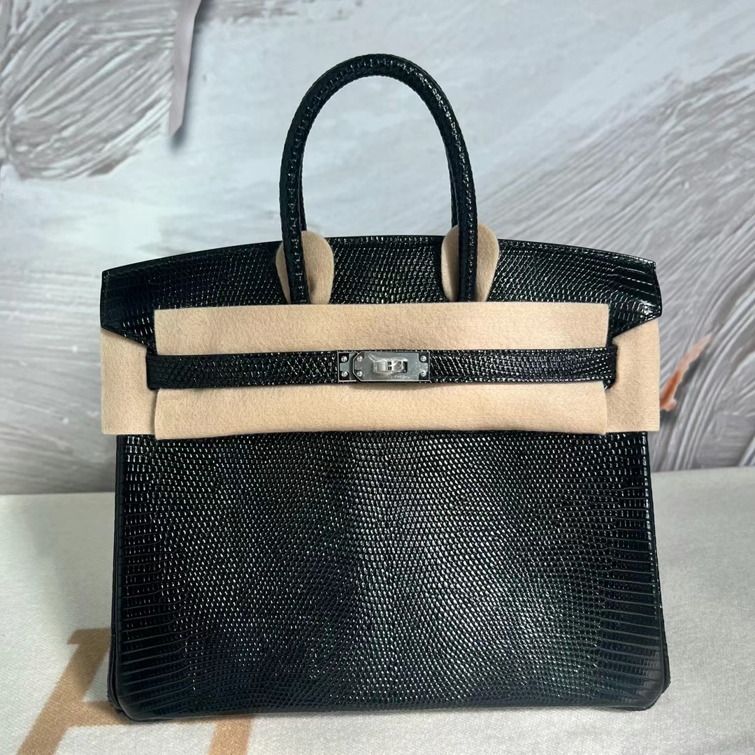 愛馬仕包包 鉑金包新加坡官網價格及圖片 Hermes Birkin 25 Lizard 蜥蜴皮 黑色 銀扣