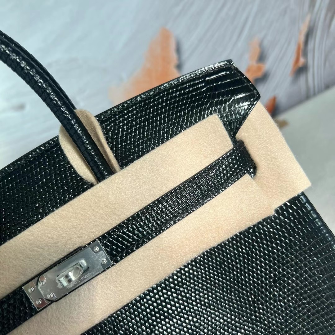 愛馬仕包包 鉑金包新加坡官網價格及圖片 Hermes Birkin 25 Lizard 蜥蜴皮 黑色 銀扣