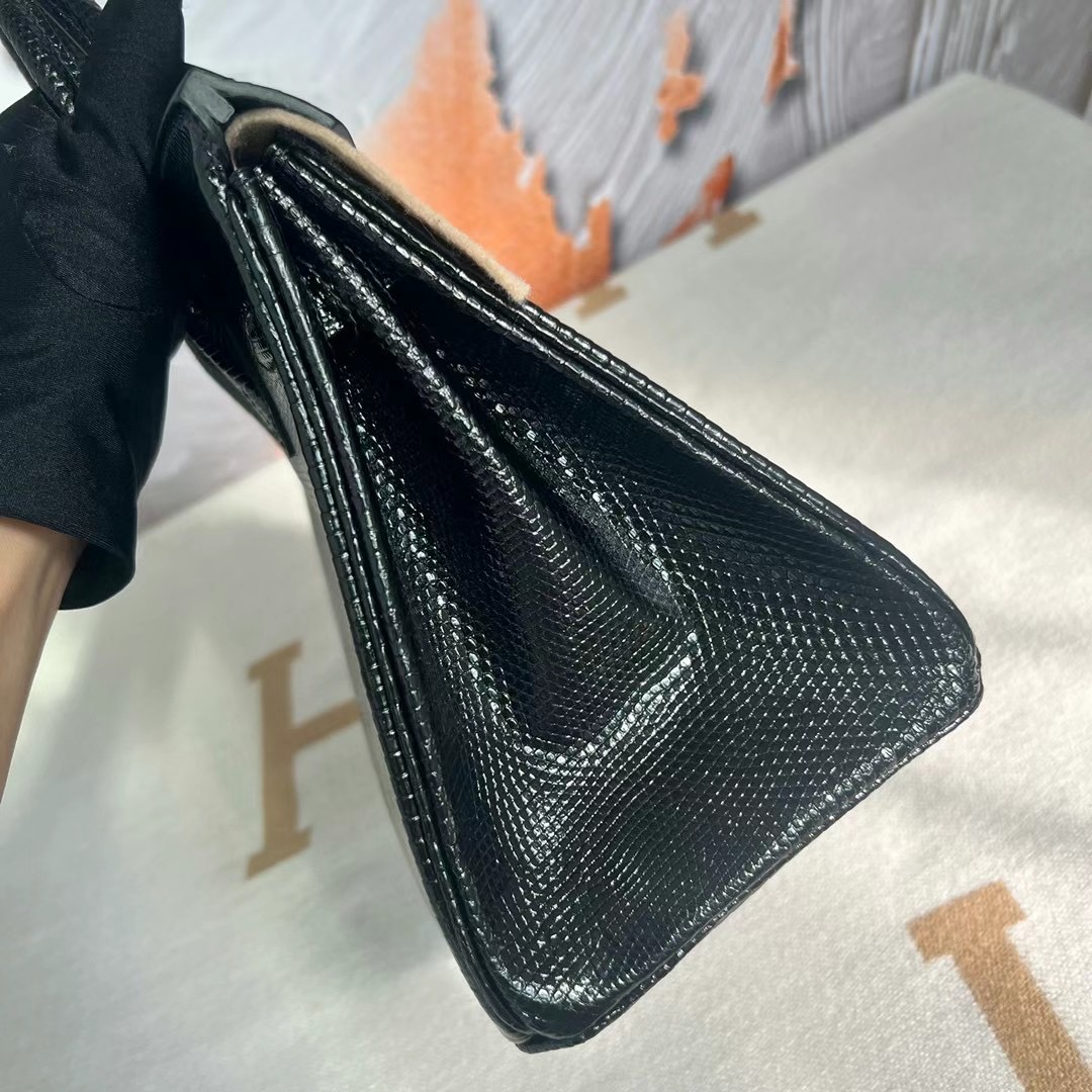 愛馬仕包包 鉑金包新加坡官網價格及圖片 Hermes Birkin 25 Lizard 蜥蜴皮 黑色 銀扣