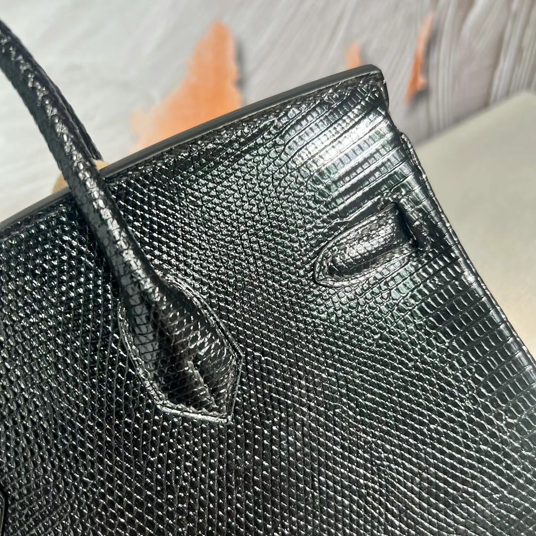 愛馬仕包包 鉑金包新加坡官網價格及圖片 Hermes Birkin 25 Lizard 蜥蜴皮 黑色 銀扣