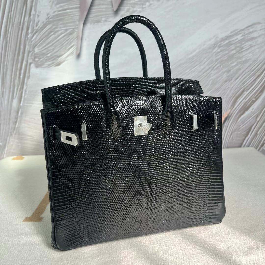 愛馬仕包包 鉑金包新加坡官網價格及圖片 Hermes Birkin 25 Lizard 蜥蜴皮 黑色 銀扣