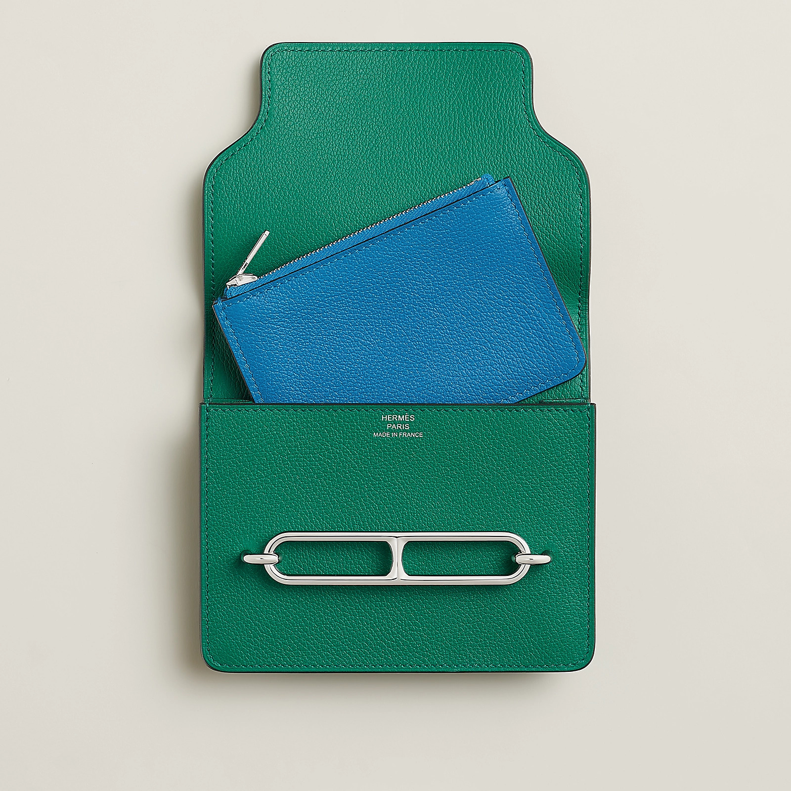 愛馬仕 Hermes Roulis Slim wallet Evercolor 錢包 炫綠色/桑給巴爾藍