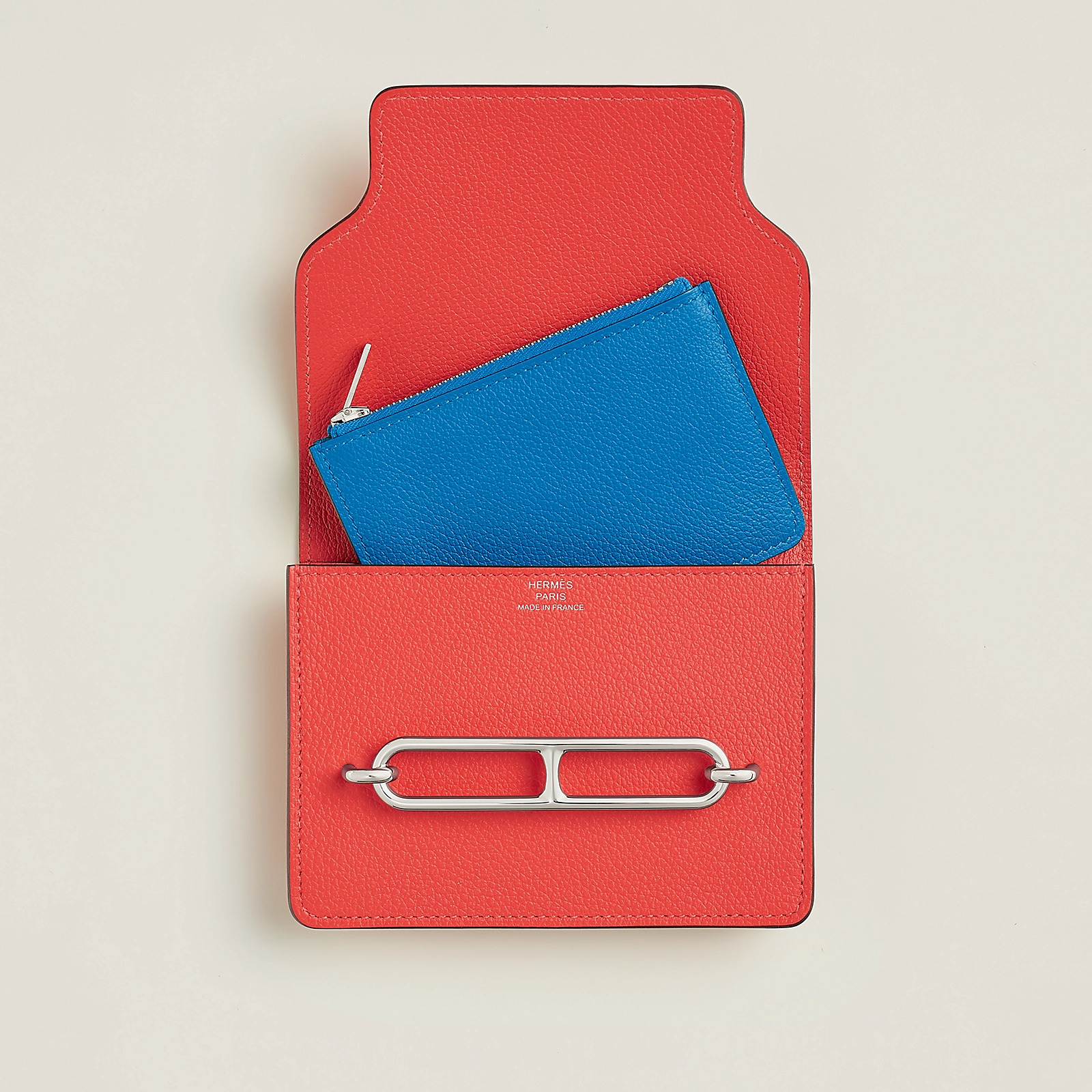 愛馬仕 Hermes Roulis Slim wallet Evercolor 錢包 原野橙 / 桑給巴爾藍