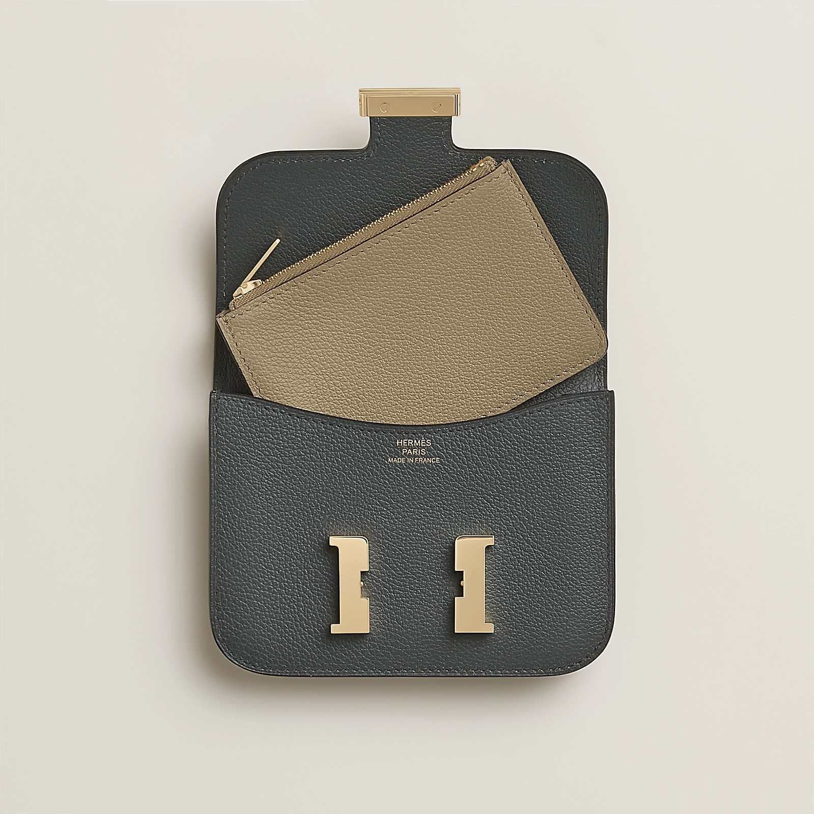 Hermes Constance Slim wallet Evercolor 錢包 霧灰色 / 馬爾法米色