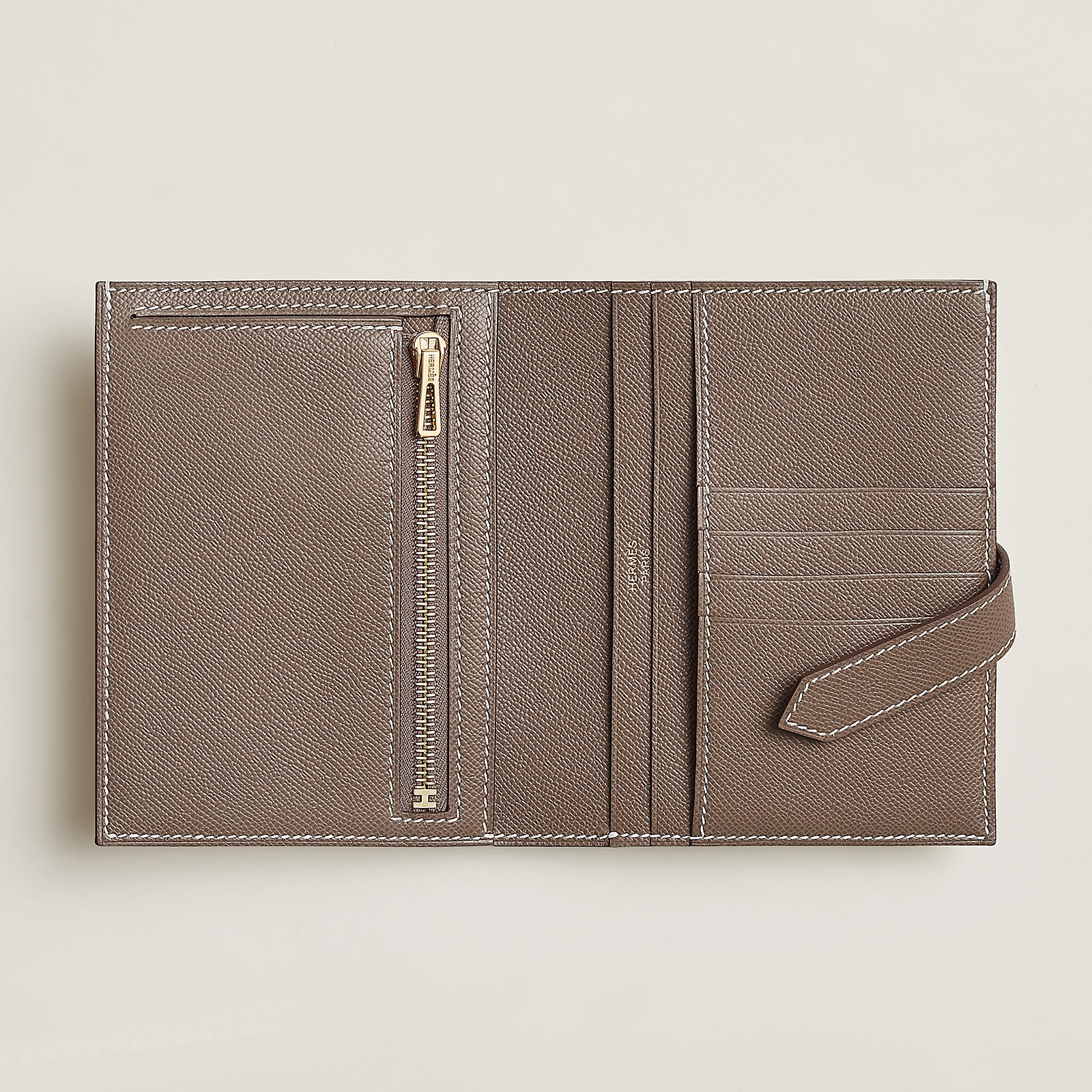 愛馬仕臺灣桃園機場免稅店 Hermes Bearn Short Wallet Madame 小牛皮 大象灰