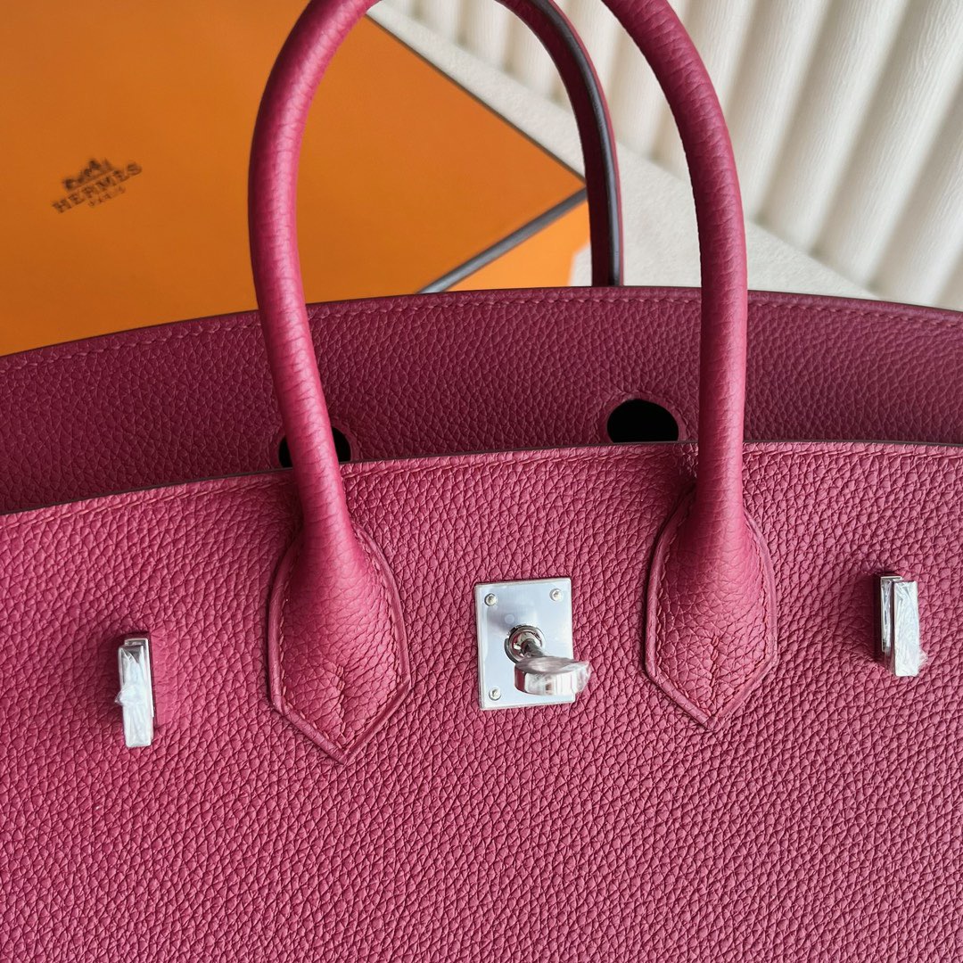 愛馬仕新款包包官網 Hermès Birkin 25 Togo 顏色K1 Rouge Grenat 石榴紅銀色五金