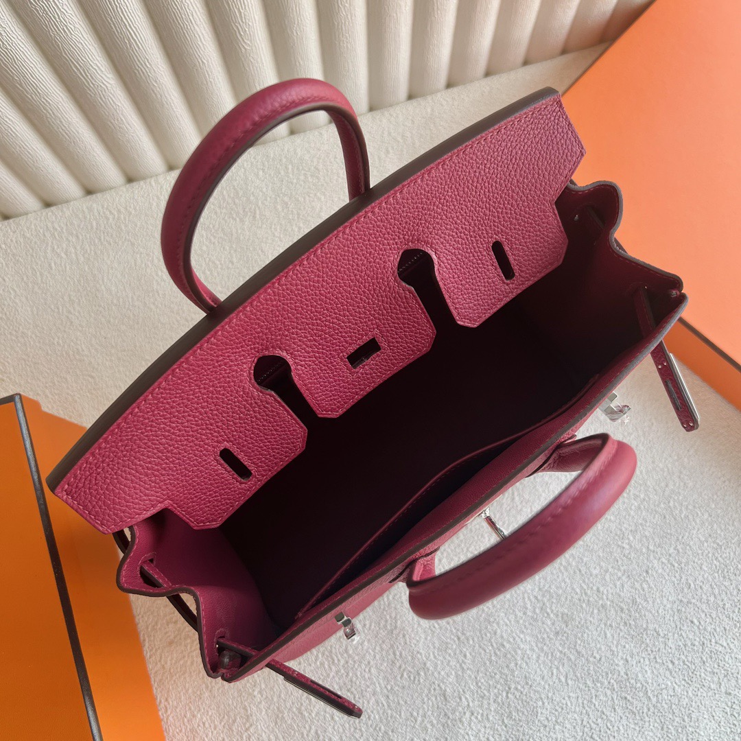 愛馬仕新款包包官網 Hermès Birkin 25 Togo 顏色K1 Rouge Grenat 石榴紅銀色五金