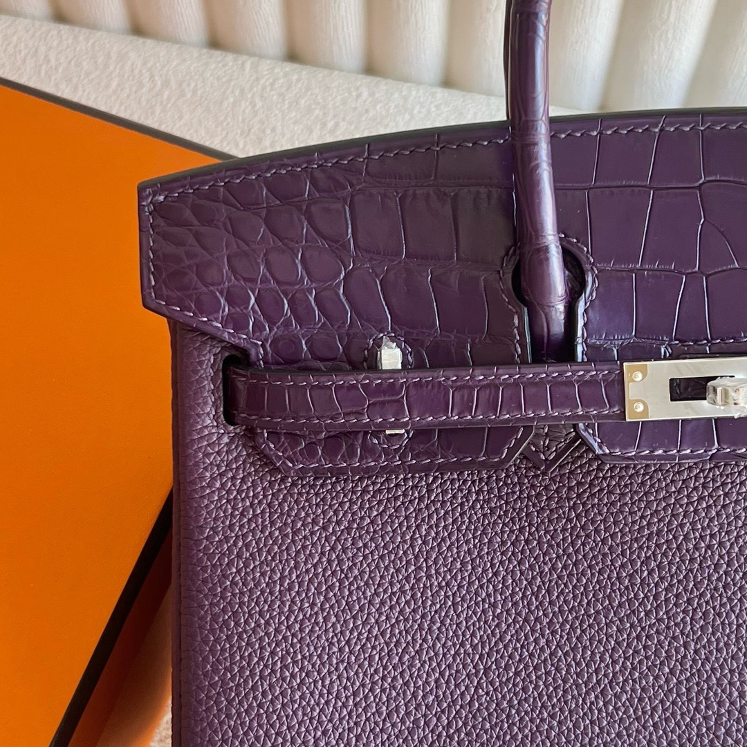 愛馬仕包包圖片大全 Hermès Birkin 25 Touch Togo/霧面美洲鱷魚皮顏色CK59 Raisin葡萄紫銀色五金