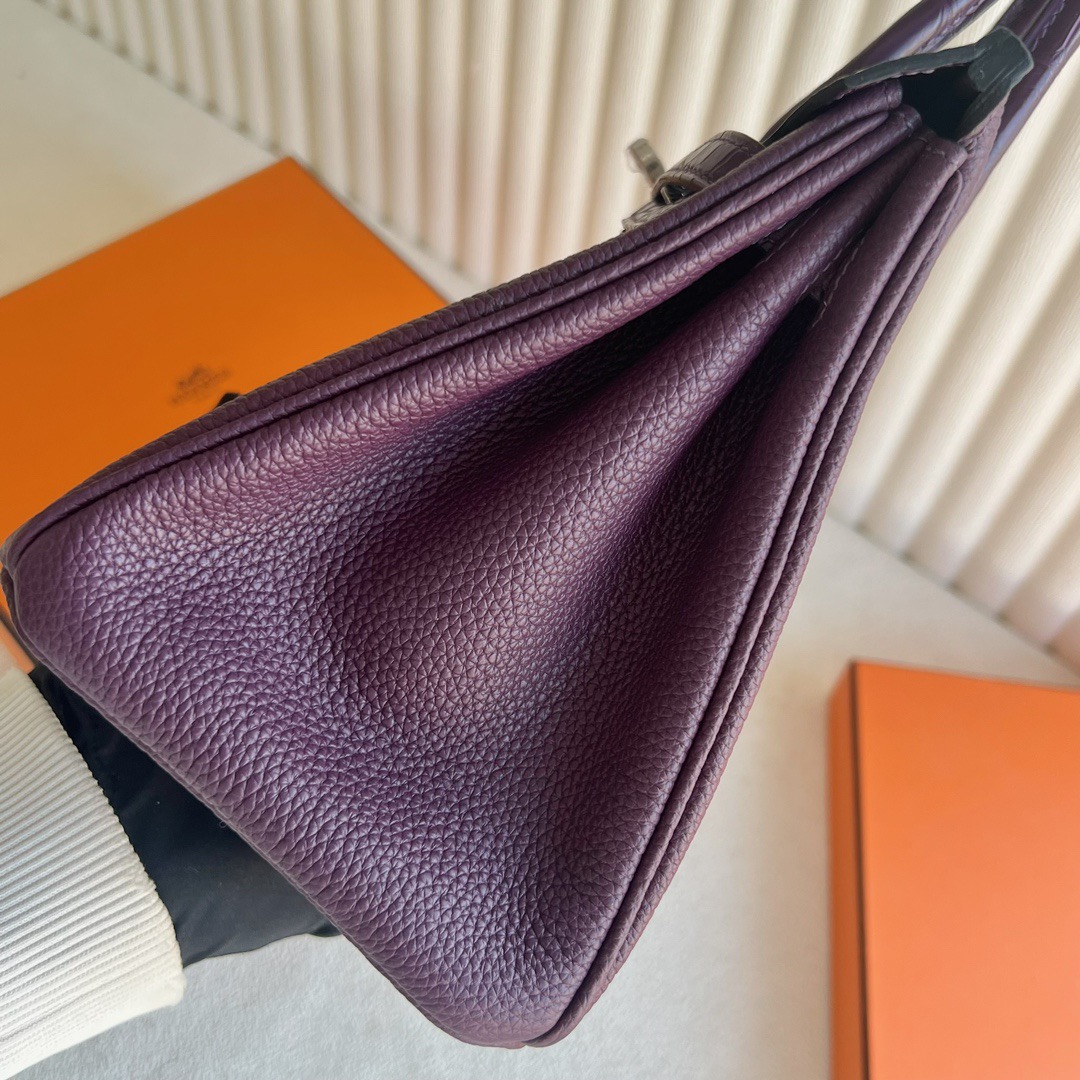 愛馬仕包包圖片大全 Hermès Birkin 25 Touch Togo/霧面美洲鱷魚皮顏色CK59 Raisin葡萄紫銀色五金