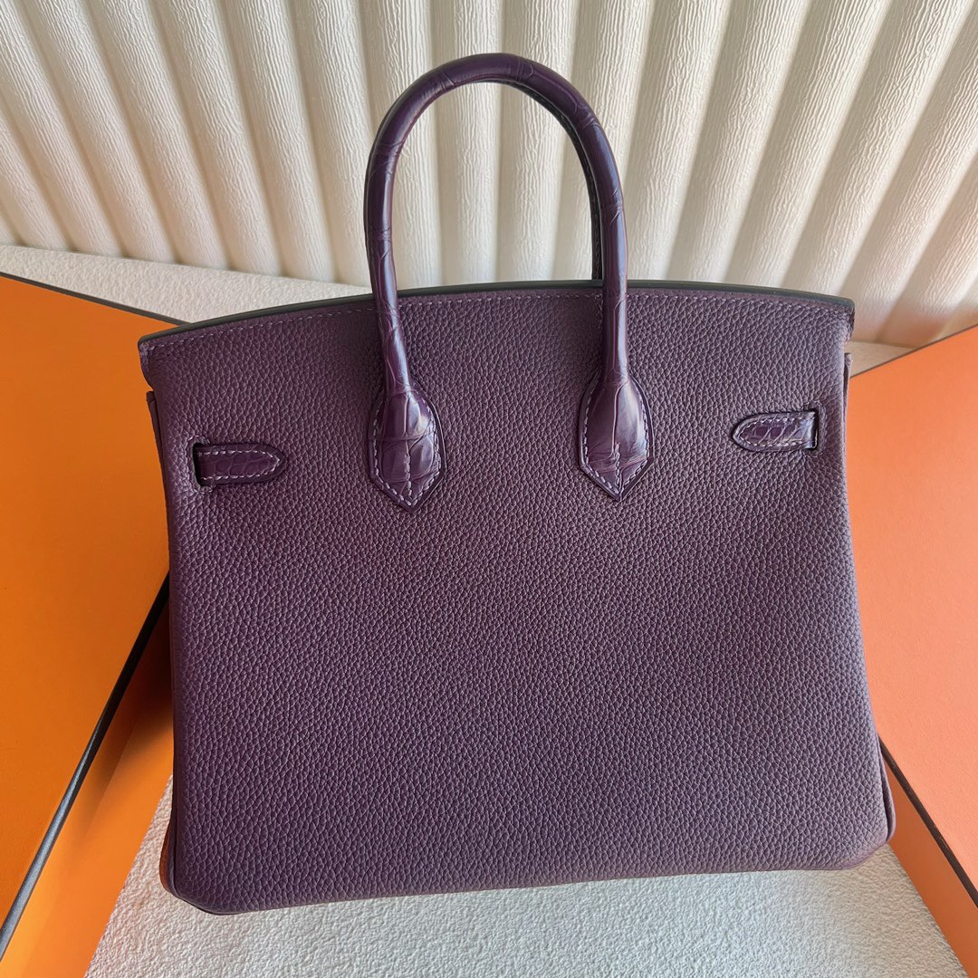 愛馬仕包包圖片大全 Hermès Birkin 25 Touch Togo/霧面美洲鱷魚皮顏色CK59 Raisin葡萄紫銀色五金