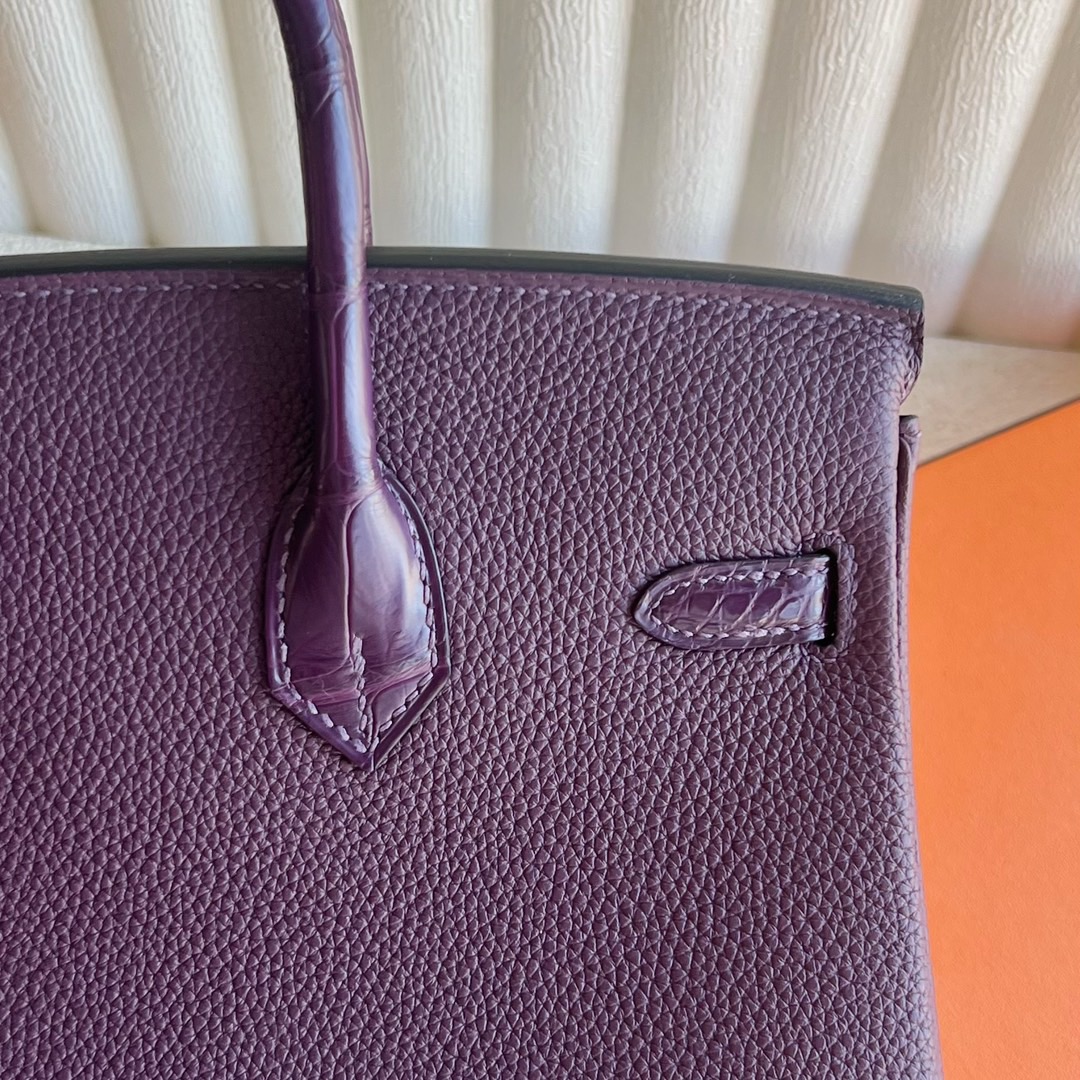 愛馬仕包包圖片大全 Hermès Birkin 25 Touch Togo/霧面美洲鱷魚皮顏色CK59 Raisin葡萄紫銀色五金