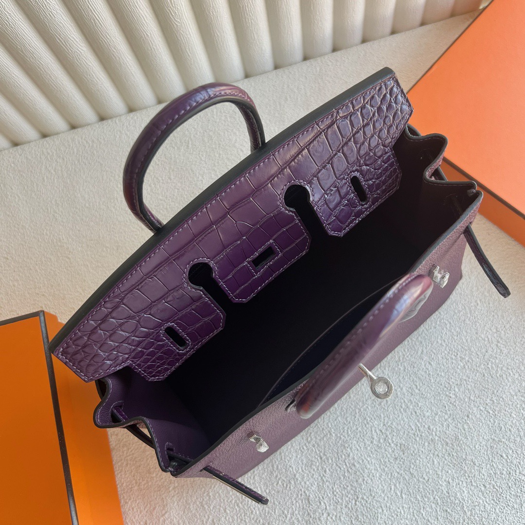 愛馬仕包包圖片大全 Hermès Birkin 25 Touch Togo/霧面美洲鱷魚皮顏色CK59 Raisin葡萄紫銀色五金