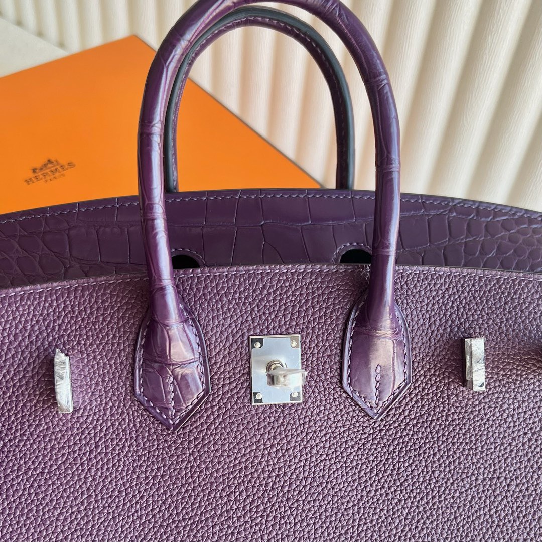 愛馬仕包包圖片大全 Hermès Birkin 25 Touch Togo/霧面美洲鱷魚皮顏色CK59 Raisin葡萄紫銀色五金