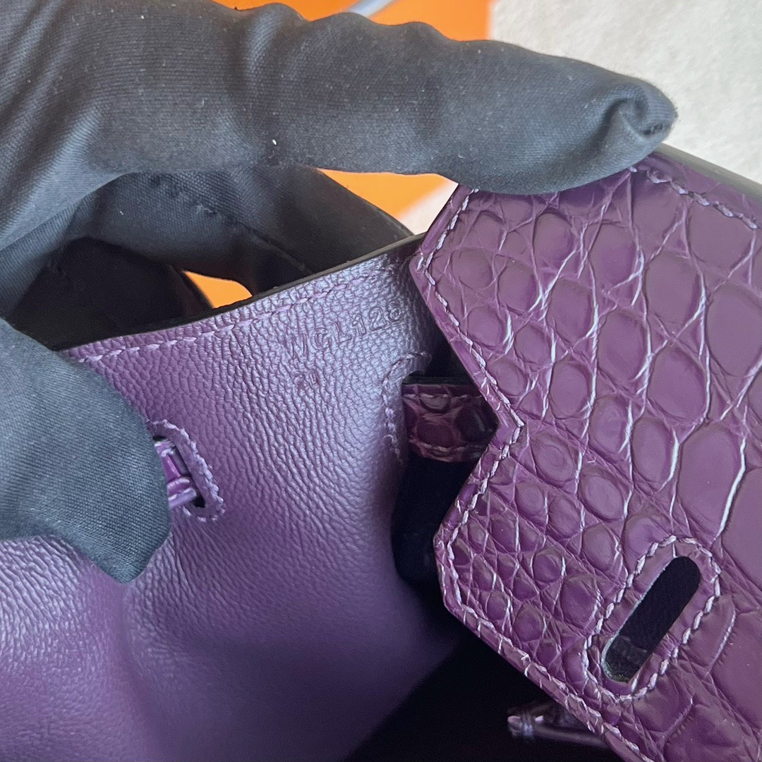 愛馬仕包包圖片大全 Hermès Birkin 25 Touch Togo/霧面美洲鱷魚皮顏色CK59 Raisin葡萄紫銀色五金