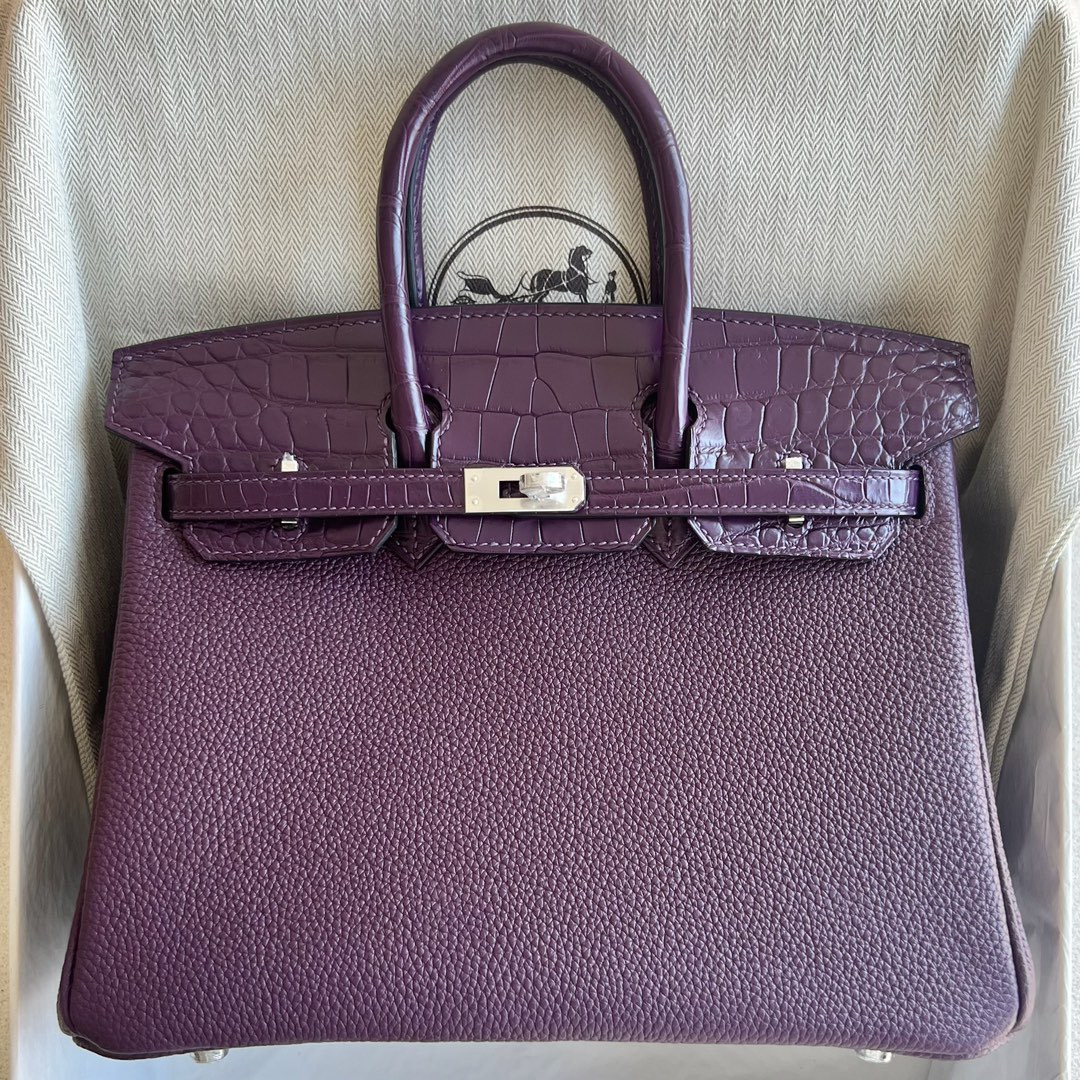 愛馬仕包包圖片大全 Hermès Birkin 25 Touch Togo/霧面美洲鱷魚皮顏色CK59 Raisin葡萄紫銀色五金