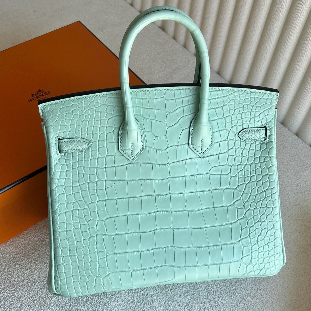 愛馬仕包包香港專賣店 Hermès Birkin 25霧面美洲鱷魚皮 6U Vert D’Eau水綠色新薄荷綠 金色五金