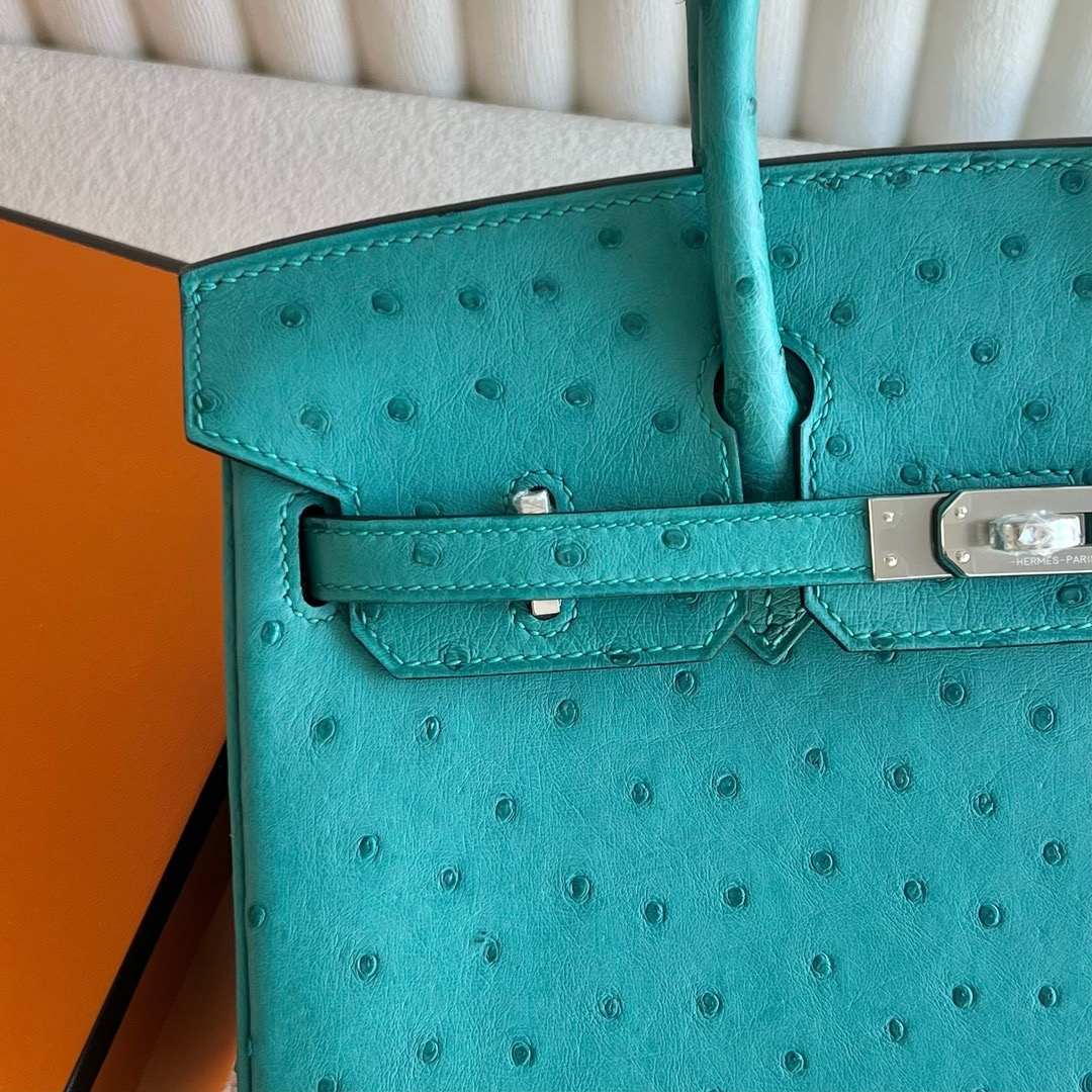愛馬仕包包臺灣專賣店 Hermès Birkin 25 南非Klein Karoo鴕鳥皮Vert verone維羅納綠內拼Rose Azalee杜鵑粉新唇膏粉