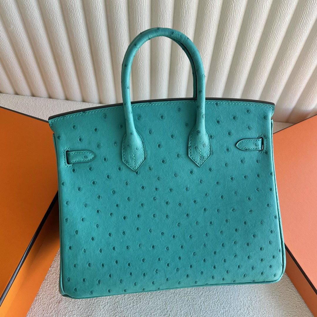 愛馬仕包包臺灣專賣店 Hermès Birkin 25 南非Klein Karoo鴕鳥皮Vert verone維羅納綠內拼Rose Azalee杜鵑粉新唇膏粉