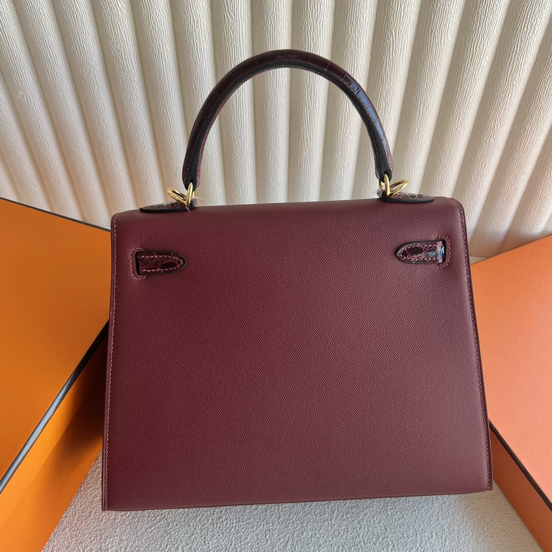 愛馬仕包包印尼旗艦店 Hermès Kelly 25 Touch亮面尼祿鱷魚愛馬仕紅/波爾多酒紅金色五金