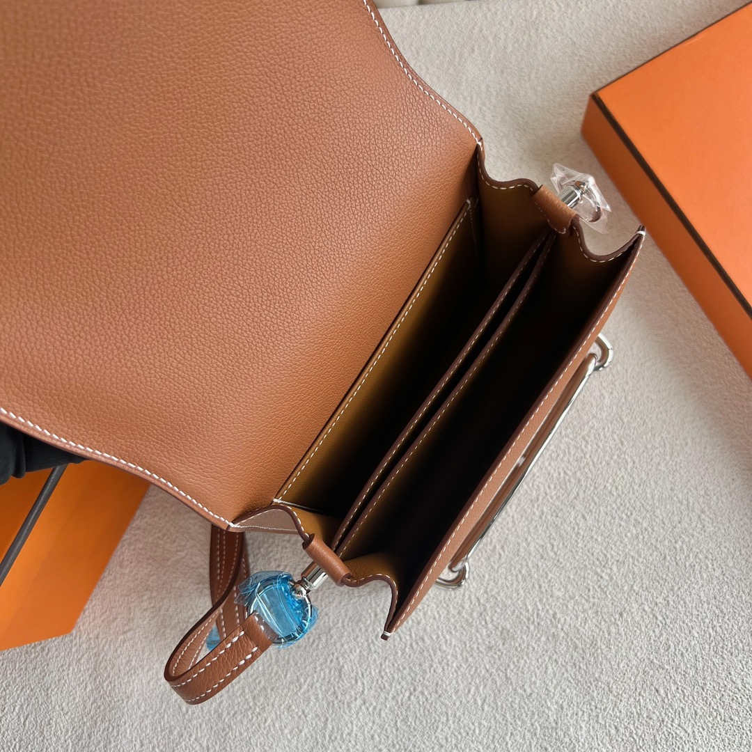 愛馬仕女包泰國王權免稅店Hermès Roulis Mini 18 Evercolor CK37 Gold 金棕色 銀色五金