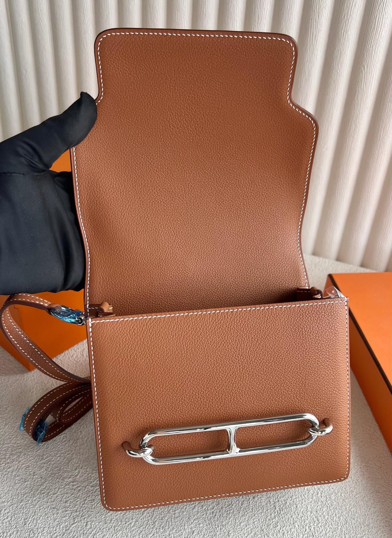 愛馬仕女包泰國王權免稅店Hermès Roulis Mini 18 Evercolor CK37 Gold 金棕色 銀色五金