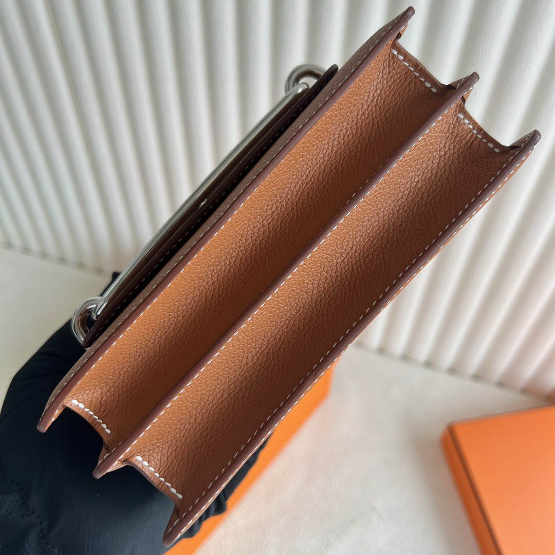 愛馬仕女包泰國王權免稅店Hermès Roulis Mini 18 Evercolor CK37 Gold 金棕色 銀色五金